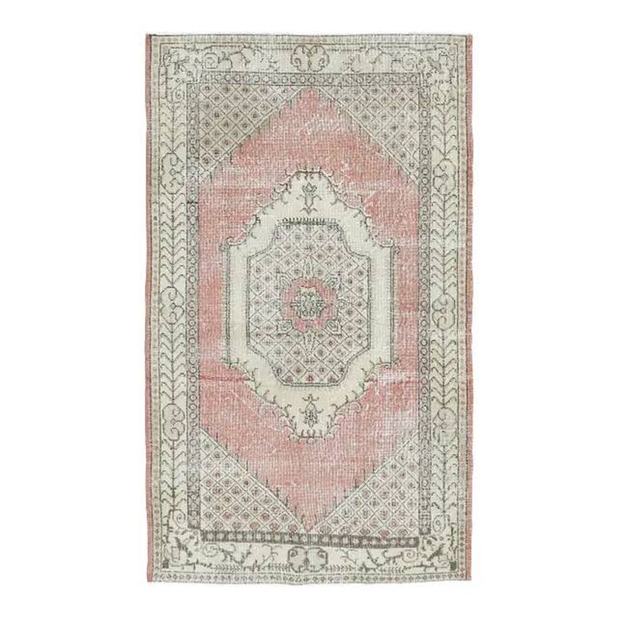 Vintage Turkish Oushak Handmade Wool Cotton Pink Area Rug 122x209