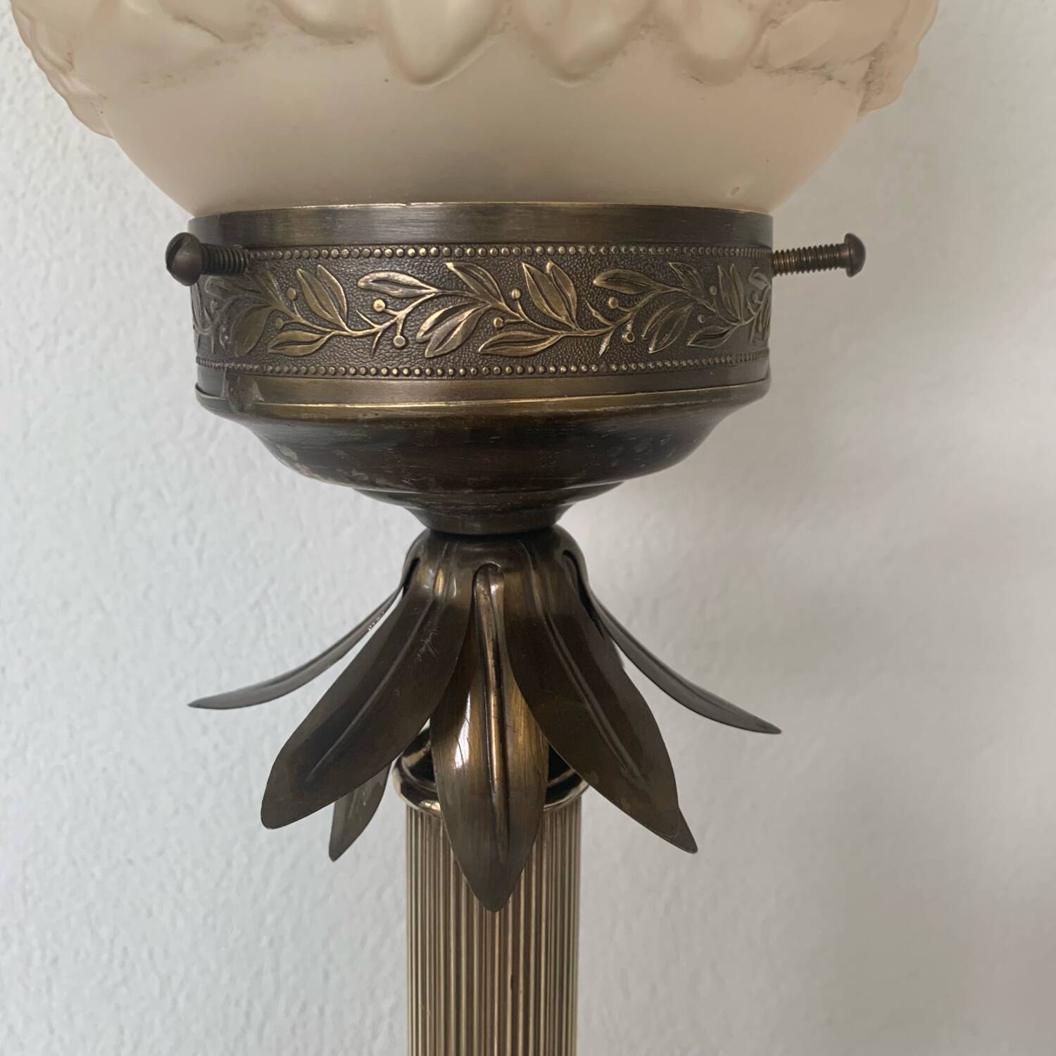 Large Art Deco column lamp metal Onyx frost glass