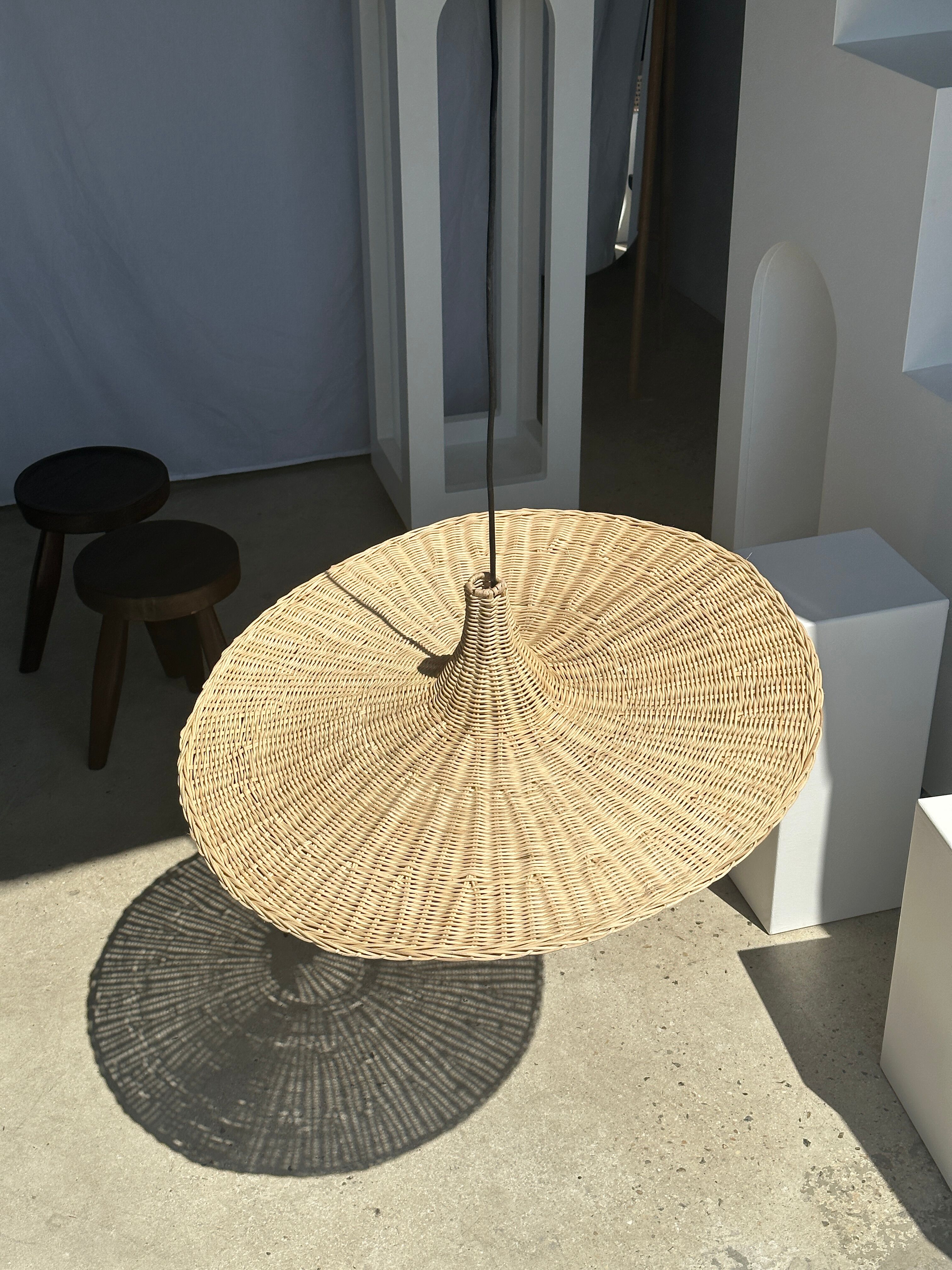 Large suspension, rattan luminaire in hat shape D:80cm