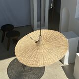 Large suspension, rattan luminaire in hat shape D:80cm