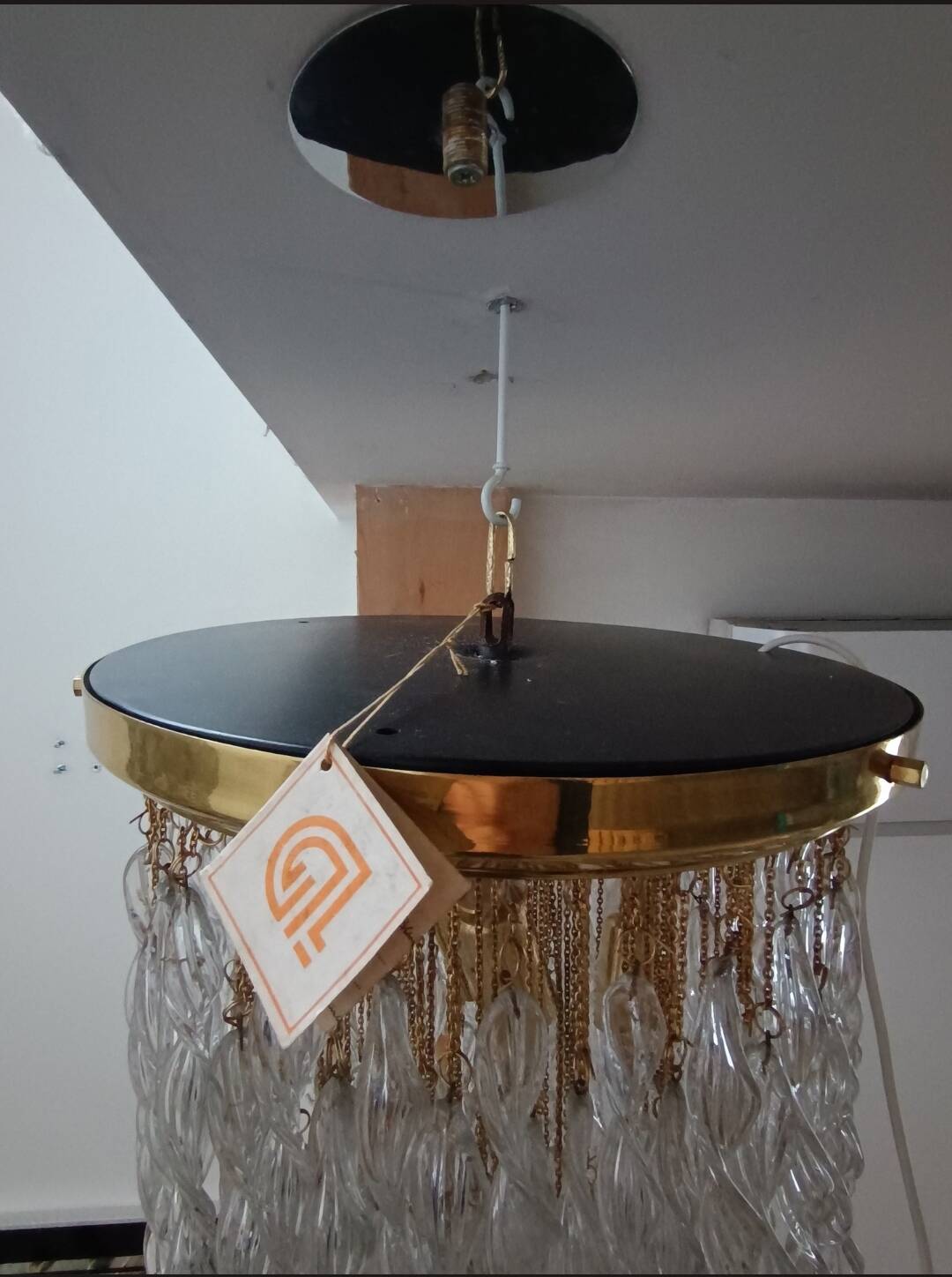 Cascading chandelier with wavy Murano crystals, 1970s