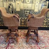 Pair of wicker and rattan bar stools