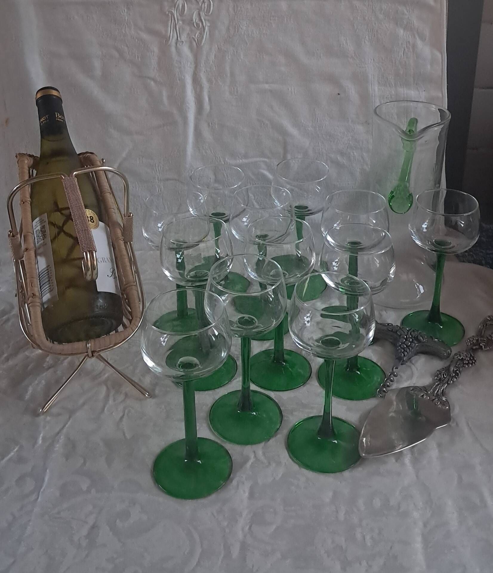 Carafe et 12 verres Service vin d'Alsace