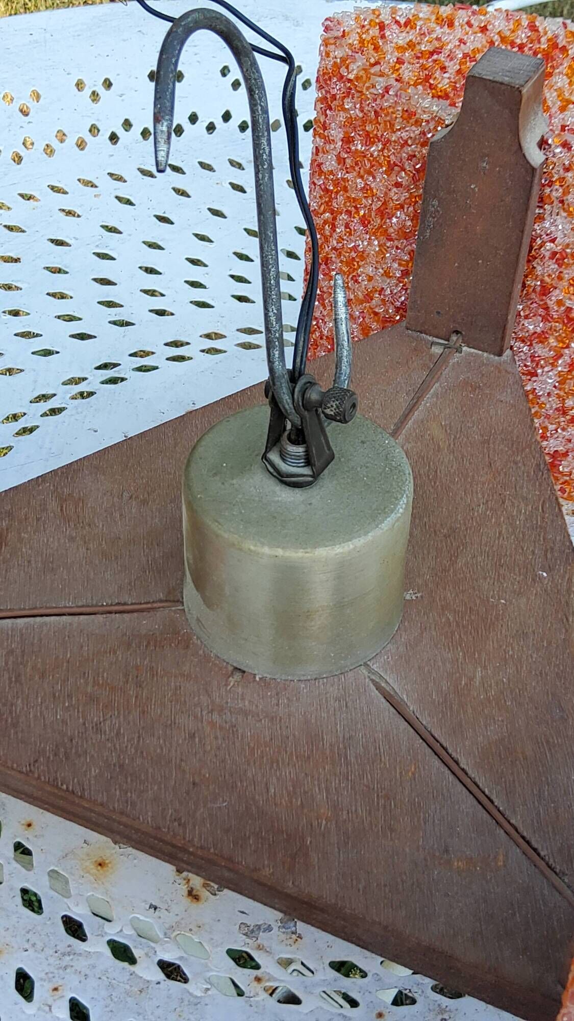 70s Scandinavian style chandelier in wood and orange granite resin 3 lights