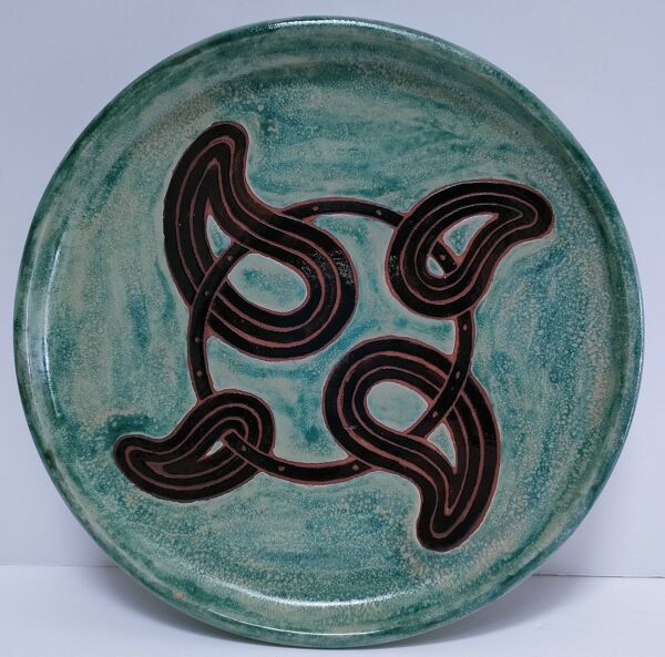 assiette plate terre cuite émaillée vintage signée