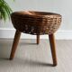 Tabouret tripode bois osier tressé