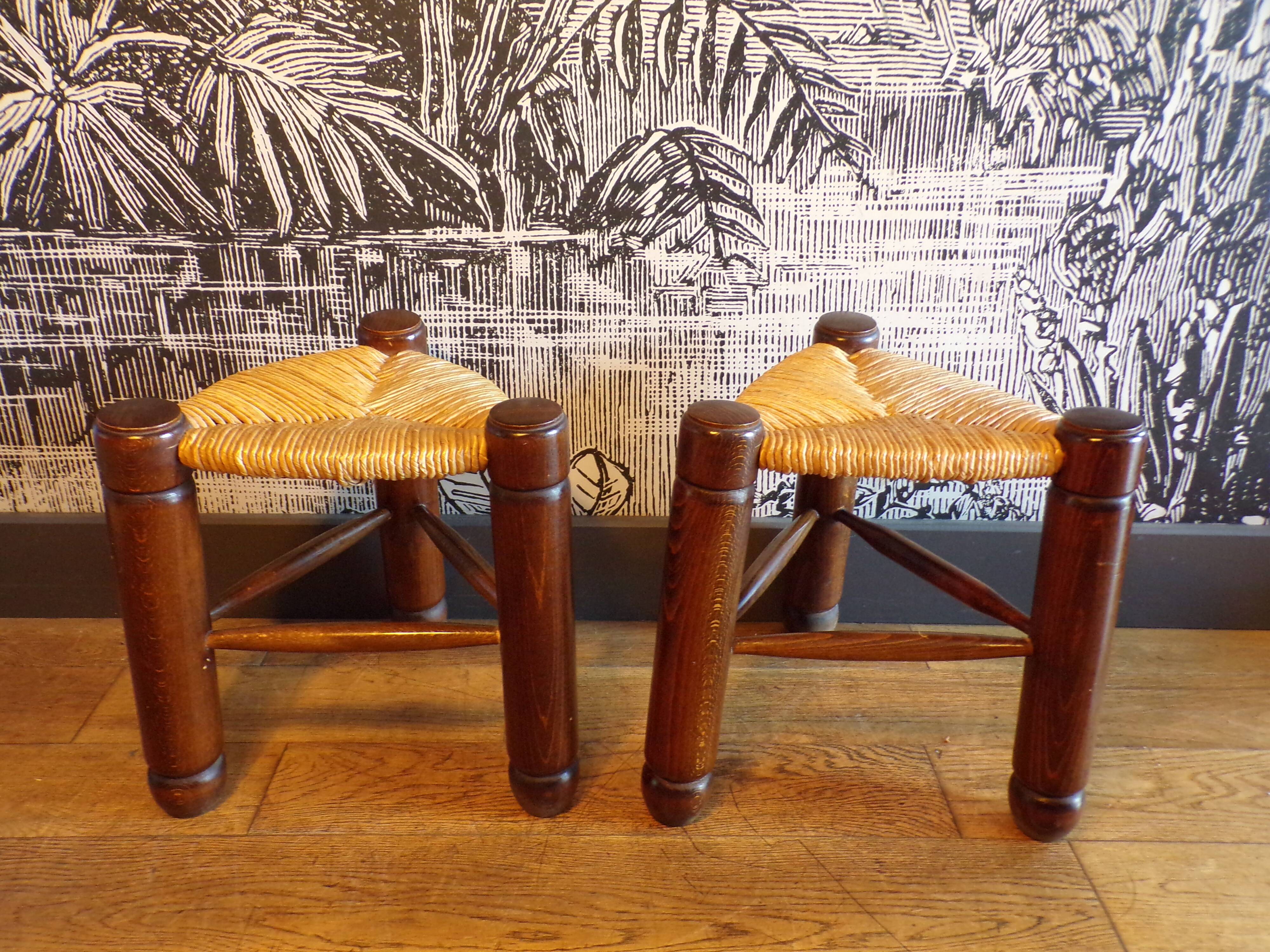 Pair of brutalist tripod stools