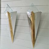 Large pair of triangular wall sconces, J.T. Kalmar, 1970-80.