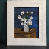 French vintage oil painting of flowers signed EC