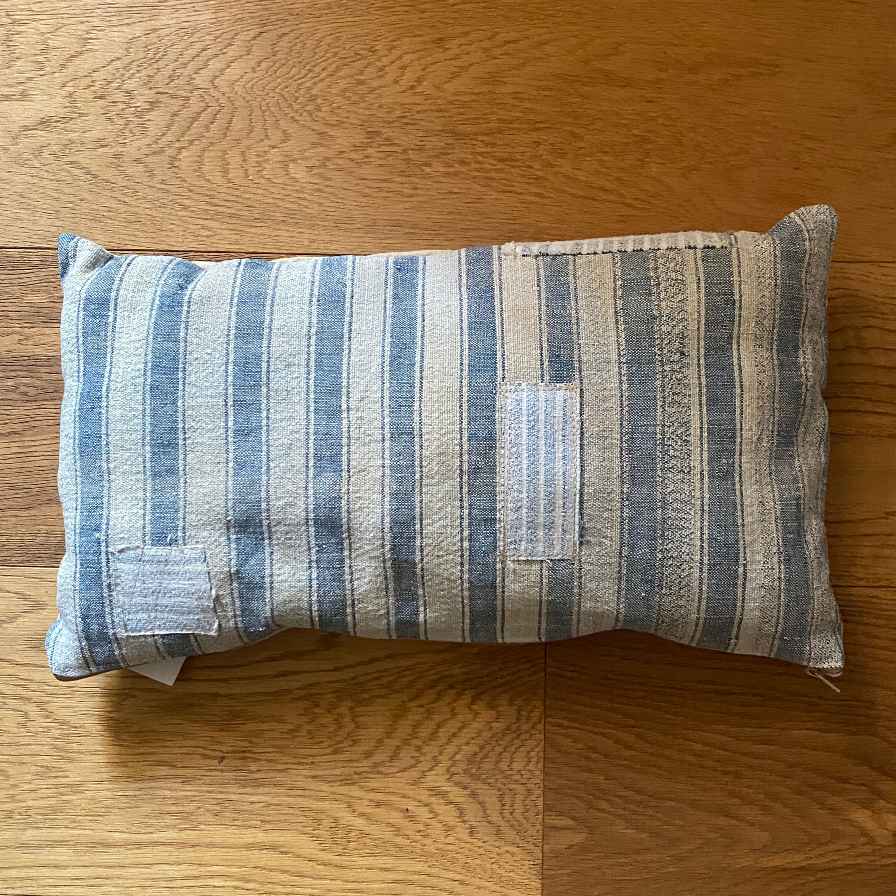 Pair of antique kilim style canvas cushions woven, patched and hand embroidered