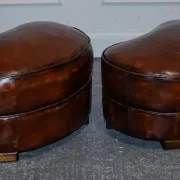 Art Deco Hand-Dyed Whisky Brown Sofa, Armchairs and Ottomans, 1920s, Set of 5