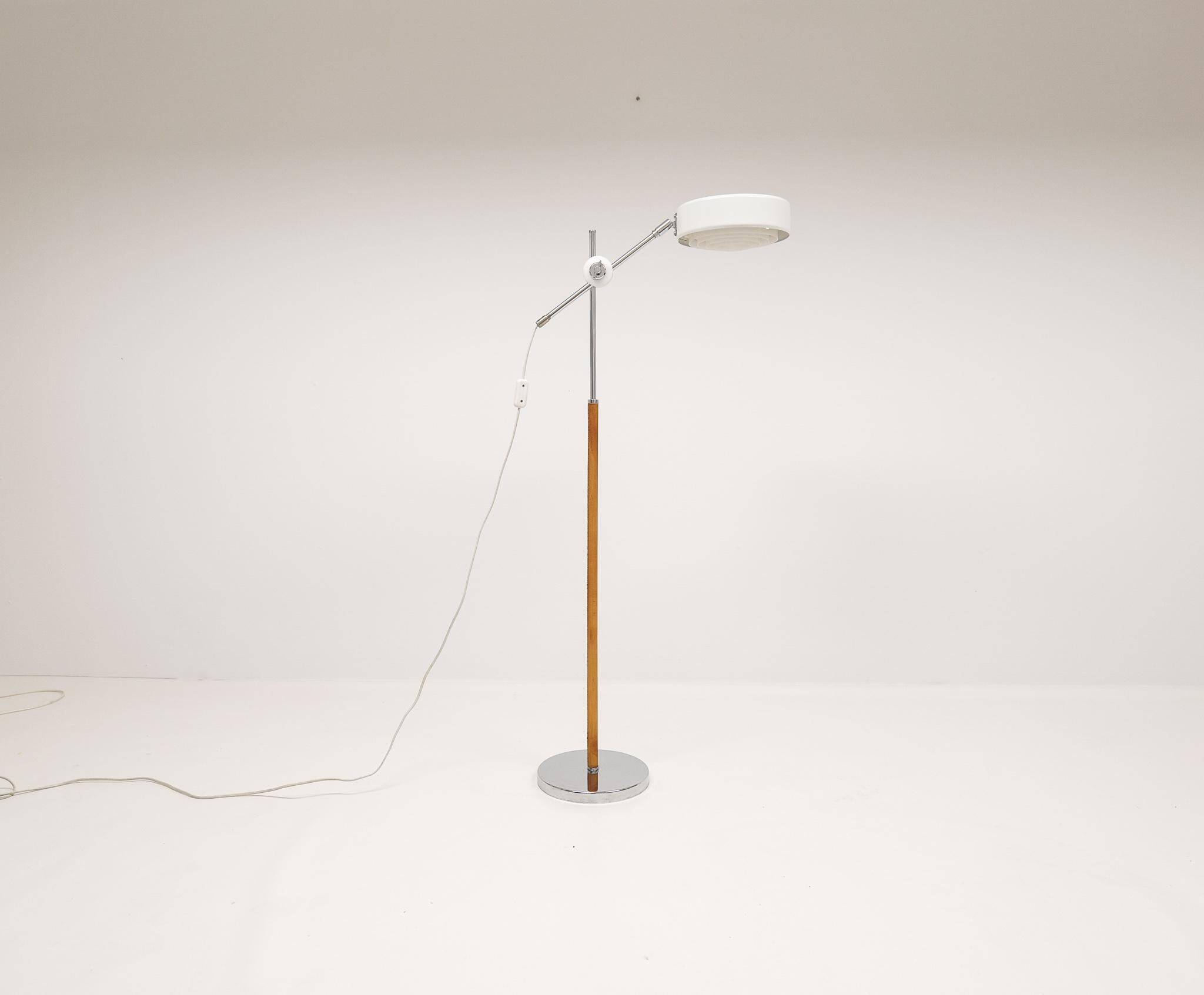 Vintage chrome leather floor lamp mid-century Atelje Lyktan, Sweden