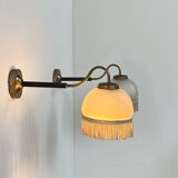 Vintage pair of wall lights, brass and frosted glass, France, 1970.