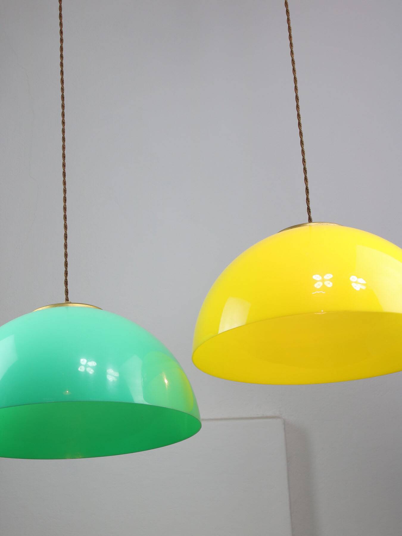 Vintage Italian Brass and Yellow Plexiglas Pendant Lamp