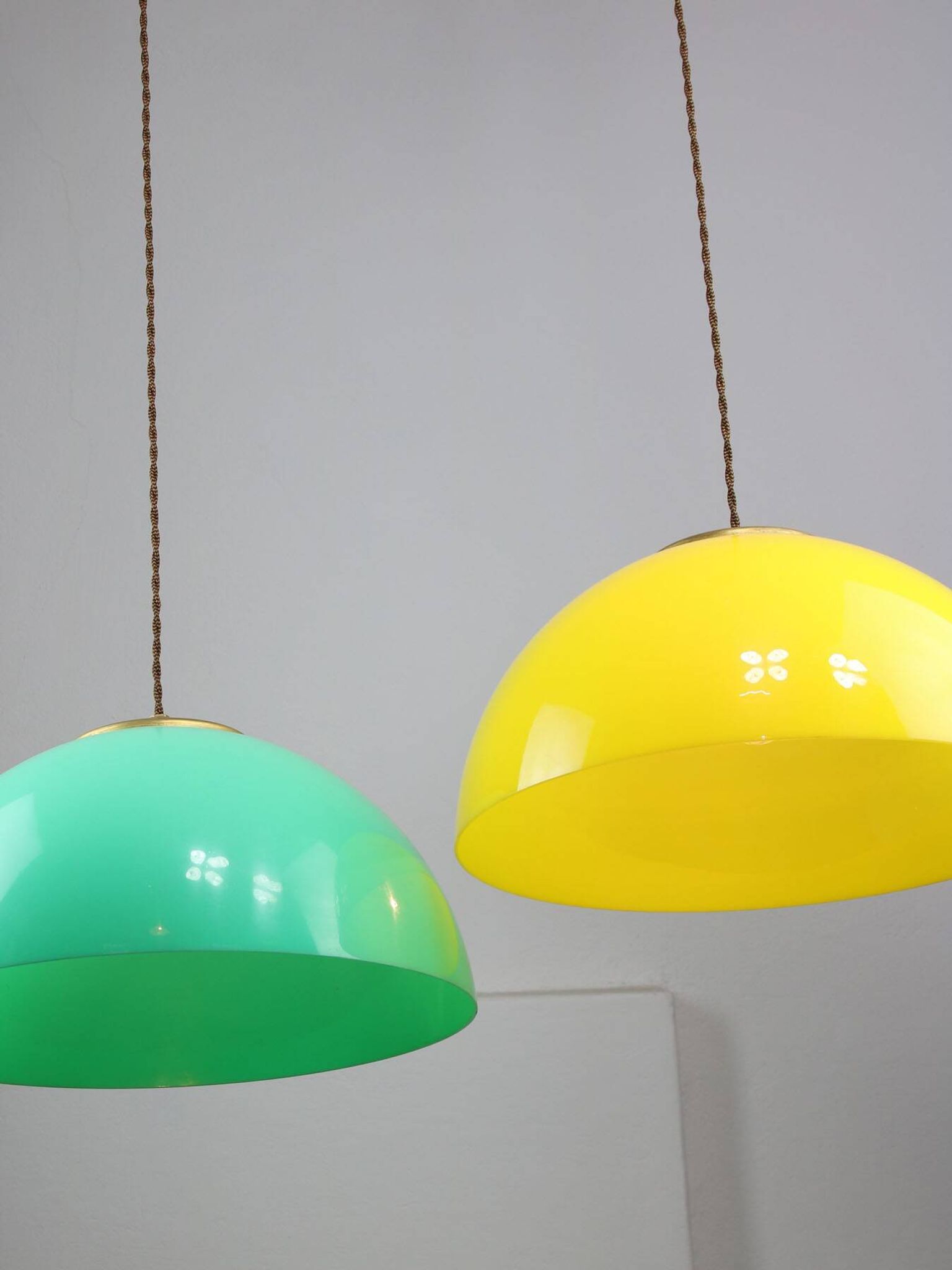 Vintage Italian Brass and Yellow Plexiglas Pendant Lamp