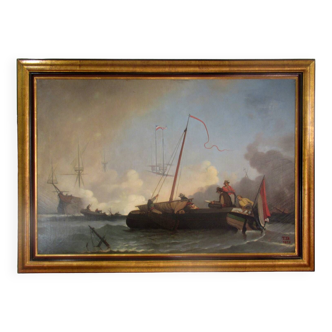Large canvas, naval combat scene, post-revolutionary