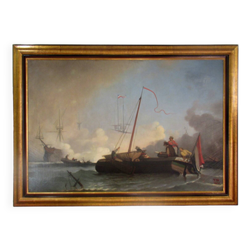Large canvas, naval combat scene, post-revolutionary