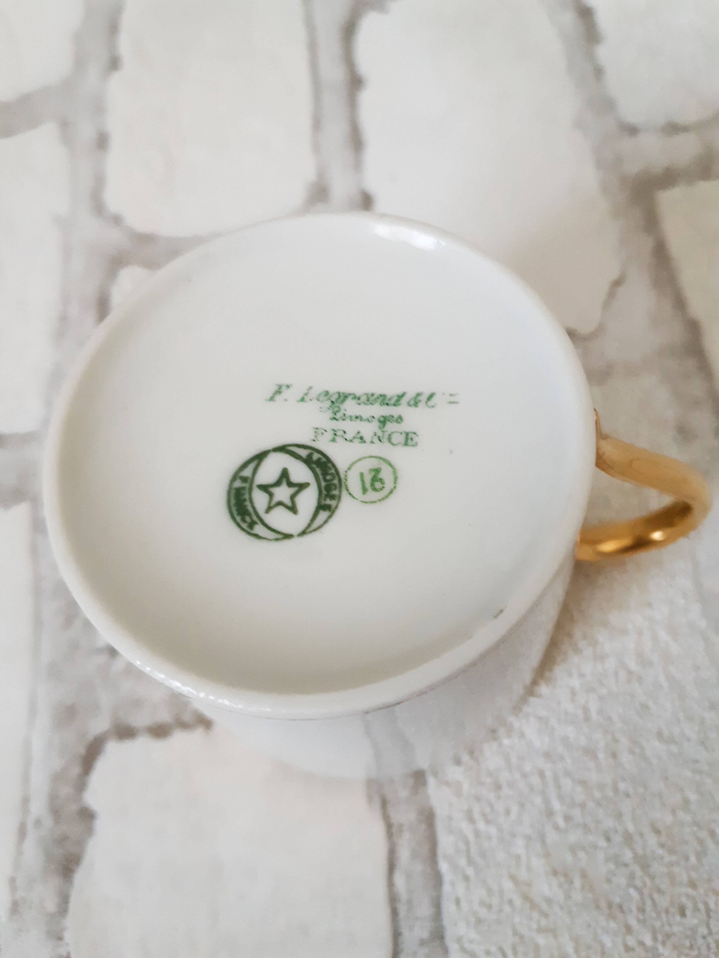 Limoges porcelain coffee cups, white and gold