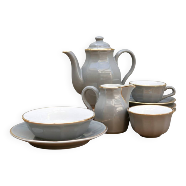 Service à petit-déjeuner Delaunay gris, blanc et doré pour une personne