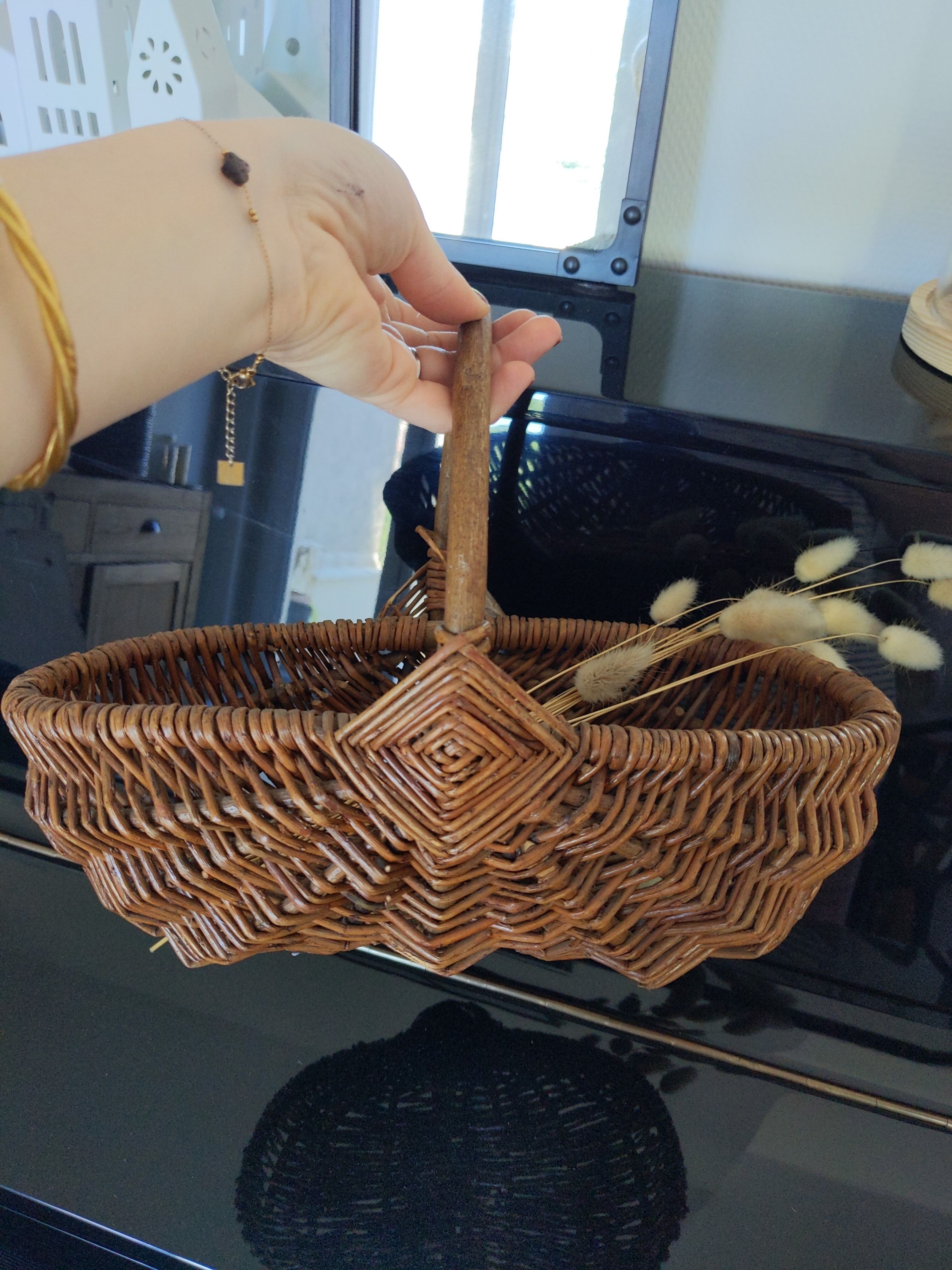 Old vintage rattan basket retro
