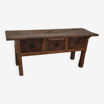 Antique Spanish Rustic Farmhouse Chestnut Side Table / Console, 18th Century