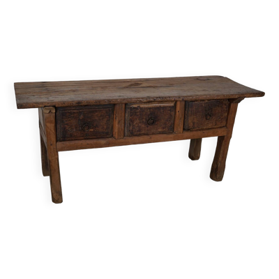 Table d'Appoint / Console Antique de Ferme Rustique Espagnole en Châtaignier, 18ème Siècle