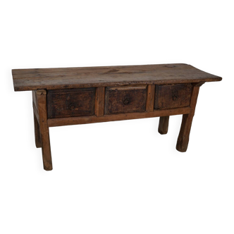 Antique Spanish Rustic Farmhouse Chestnut Side Table / Console, 18th Century