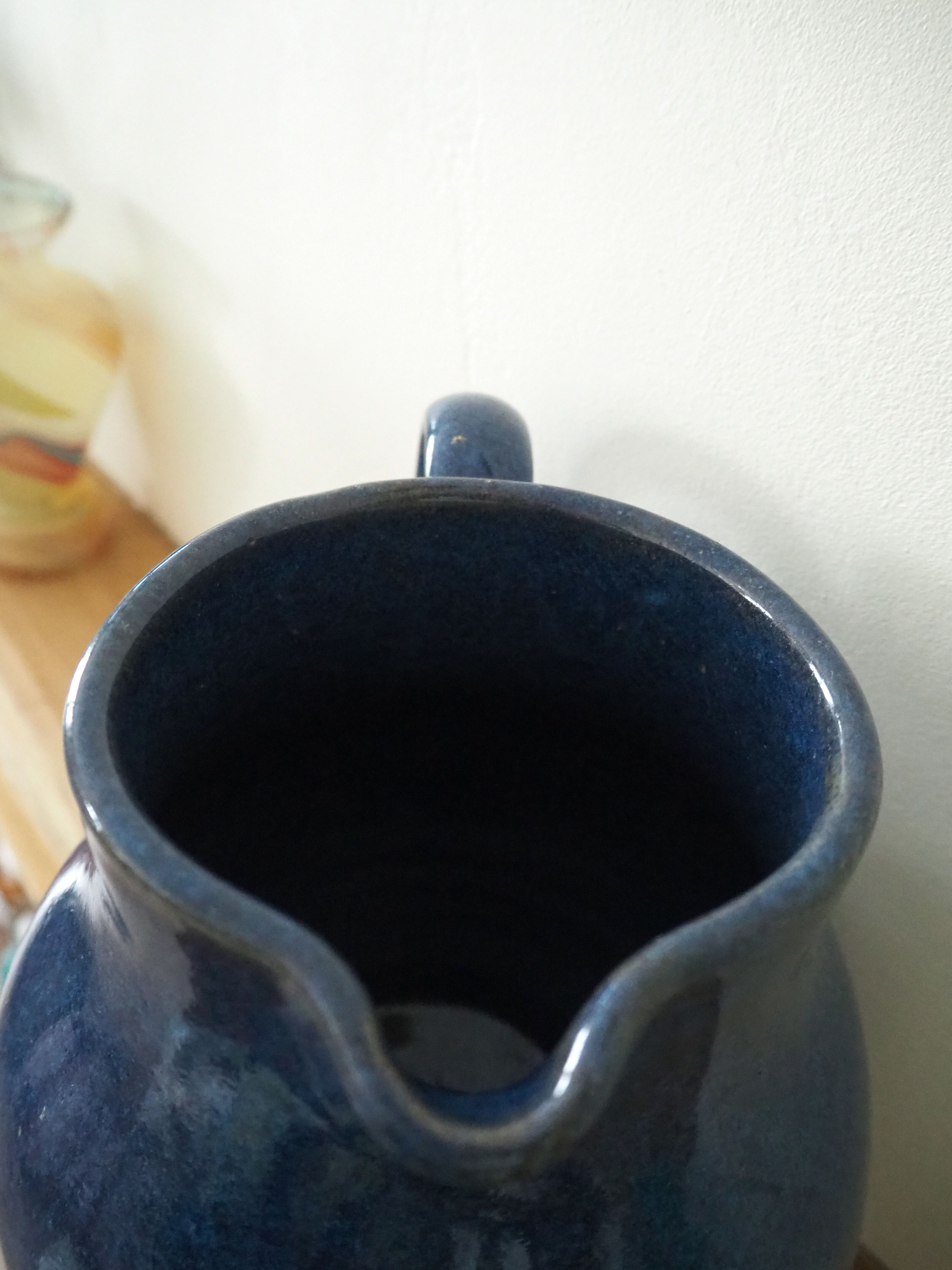 Ceramic pitcher – blue enamel signed J. Normand handmade in France