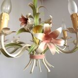 Vintage french 5 arm tied bouquet toleware chandelier pink lily flowers 4264