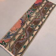 Small vintage Turkish rug 37x110 cm, short runner, shabby, mini carpet 2555