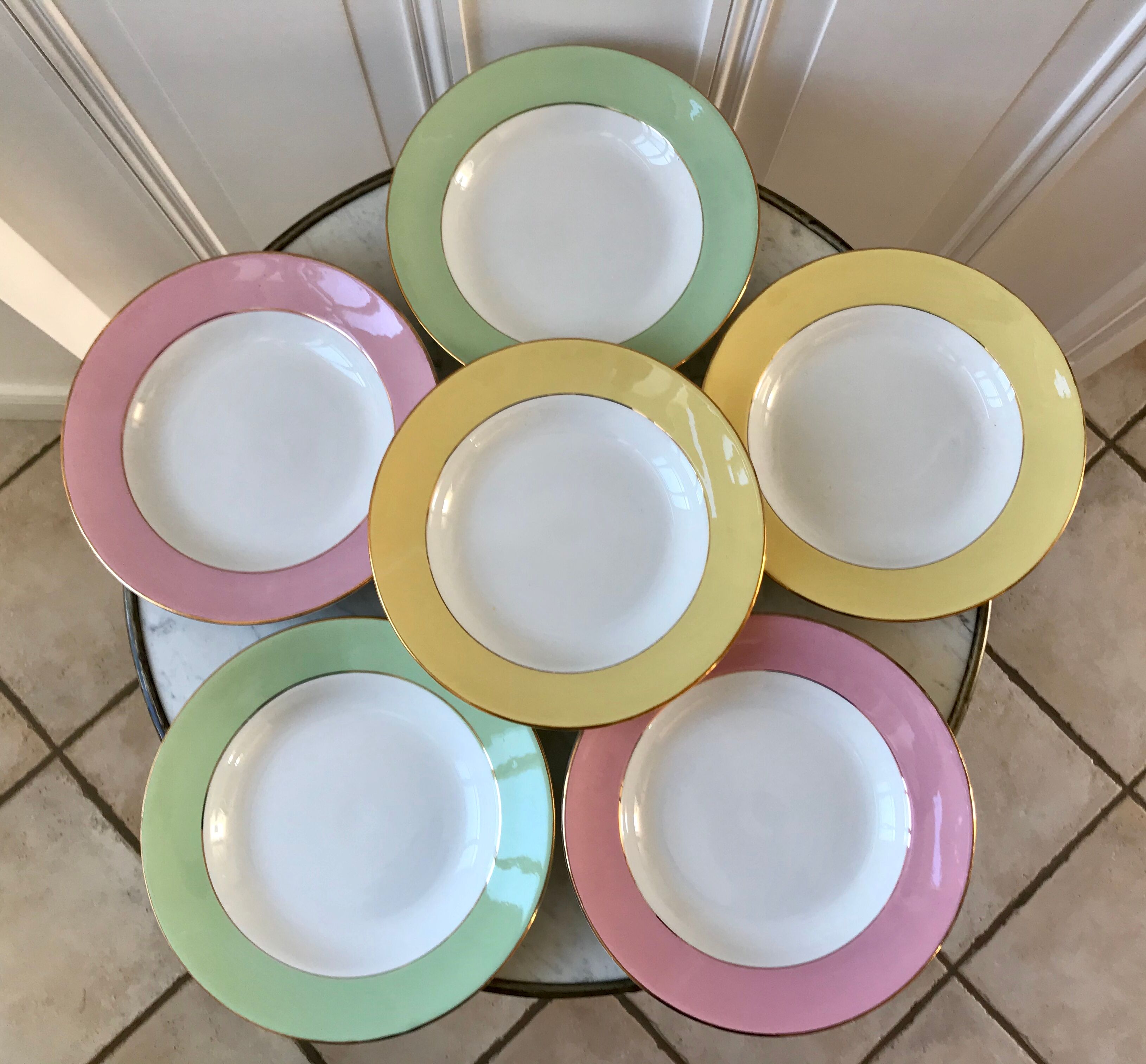 Lot of 6 hollow plates Saint-Amand 60s pastel