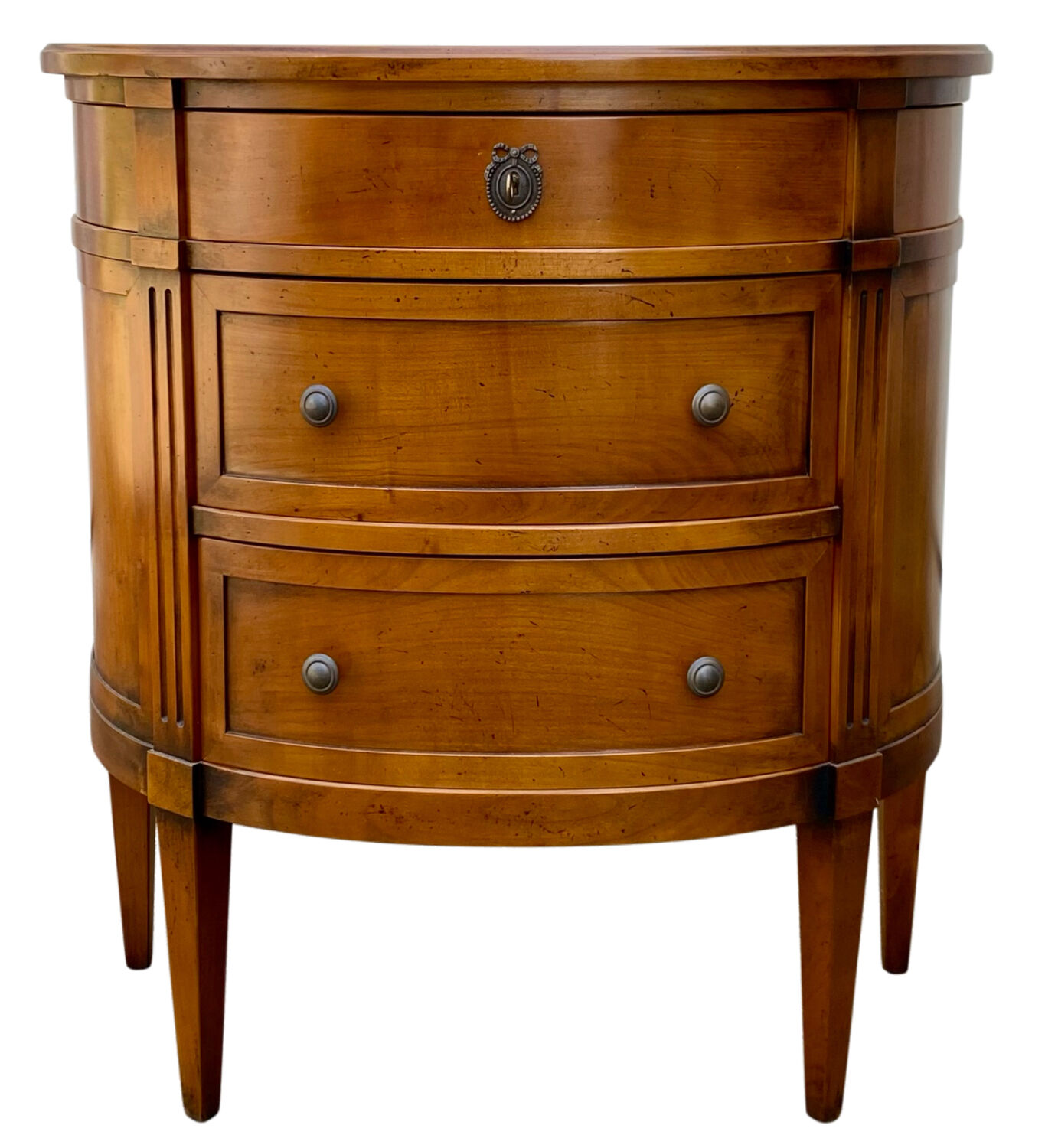 Commode demi-lune 3 tiroirs en merisier style Louis XVI