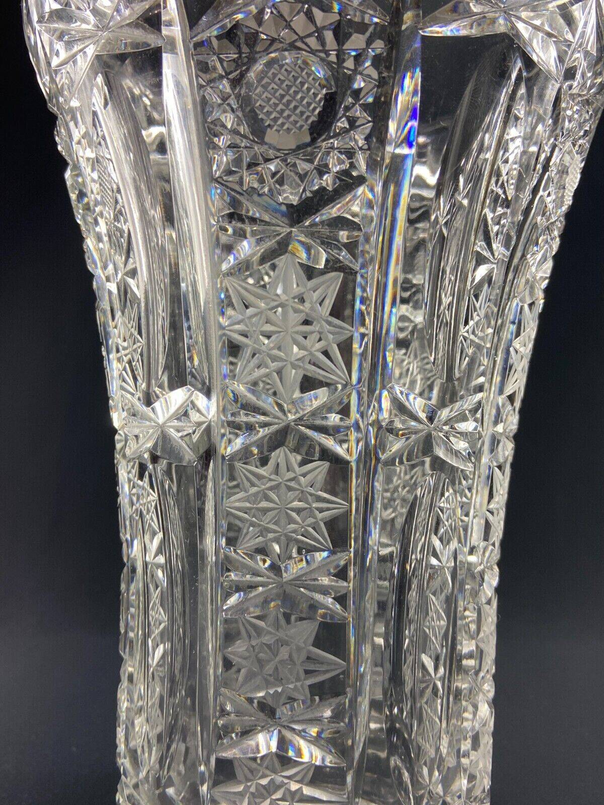 Large cut crystal vase richly decorated Bohemia