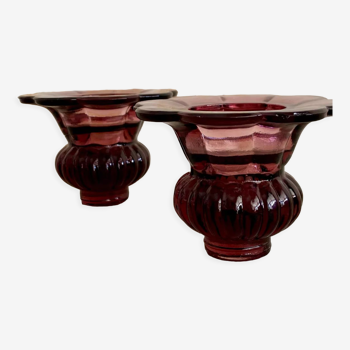 Pair of purple glass candle holders
