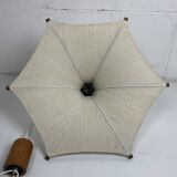 Teak and linen umbrella pendant hanging lamp by Domus, 1970s