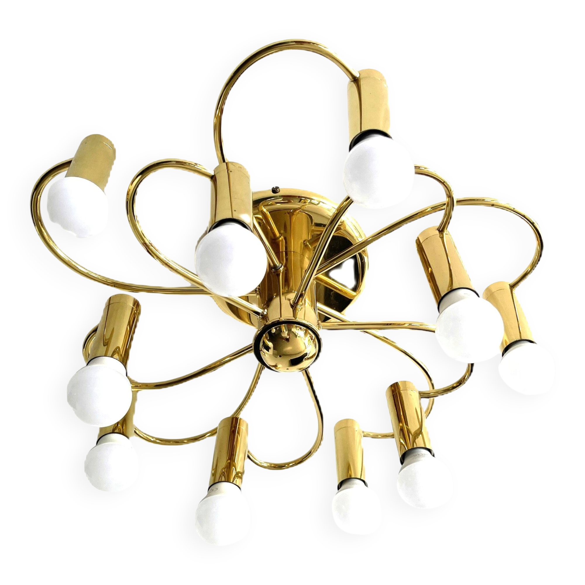 Honsel Leuchten ceiling light with 10 brass lights, Mid Century, 1970s.
