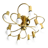 Honsel Leuchten ceiling light with 10 brass lights, Mid Century, 1970s.
