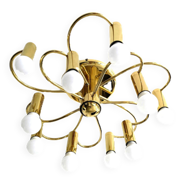 Honsel Leuchten ceiling light with 10 brass lights, Mid Century, 1970s.