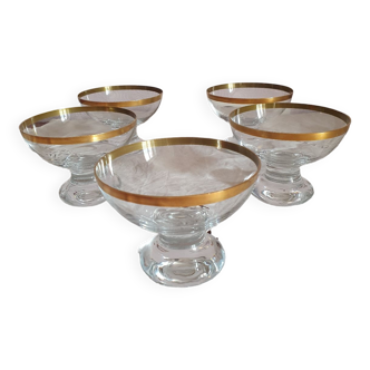 Lot de 5 coupes à Champagne en cristal dorées à l'or fin 24 carats incident glas