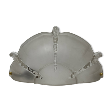 Partially frosted pressed glass wall lamp Art Deco Ezan icicle Jean Gau