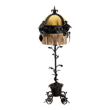Antique Art Nouveau lamp in wrought iron, Italy, 20th century