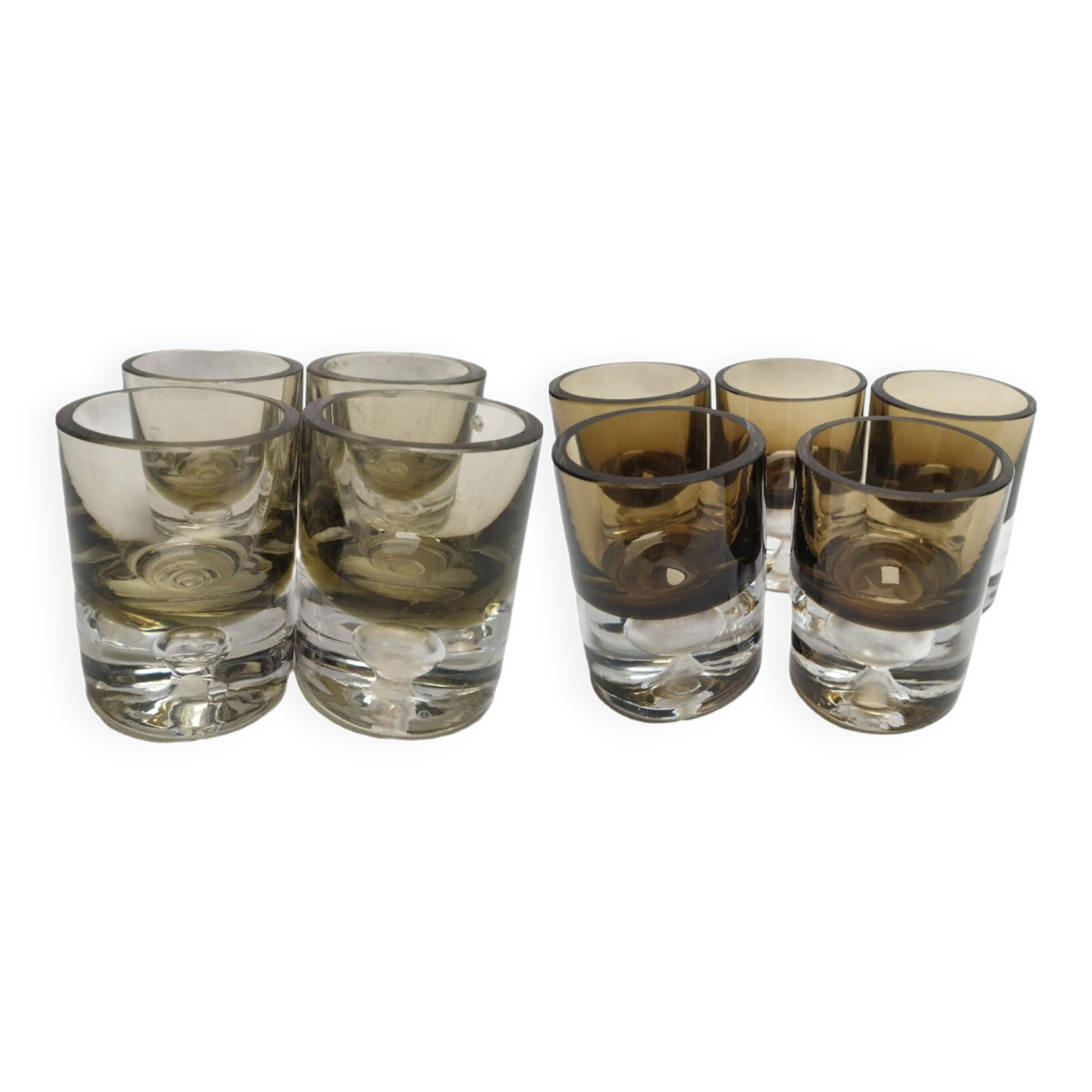 Set of nine pierre schneider smoked glass liqueur glasses