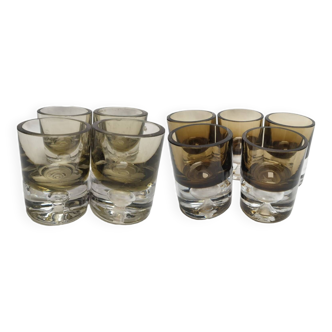 Set of nine pierre schneider smoked glass liqueur glasses