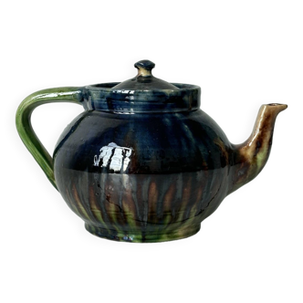 Numbered ceramic teapot, Belgian pottery style.