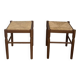 Pair of 20th-century wooden stools with straw seats