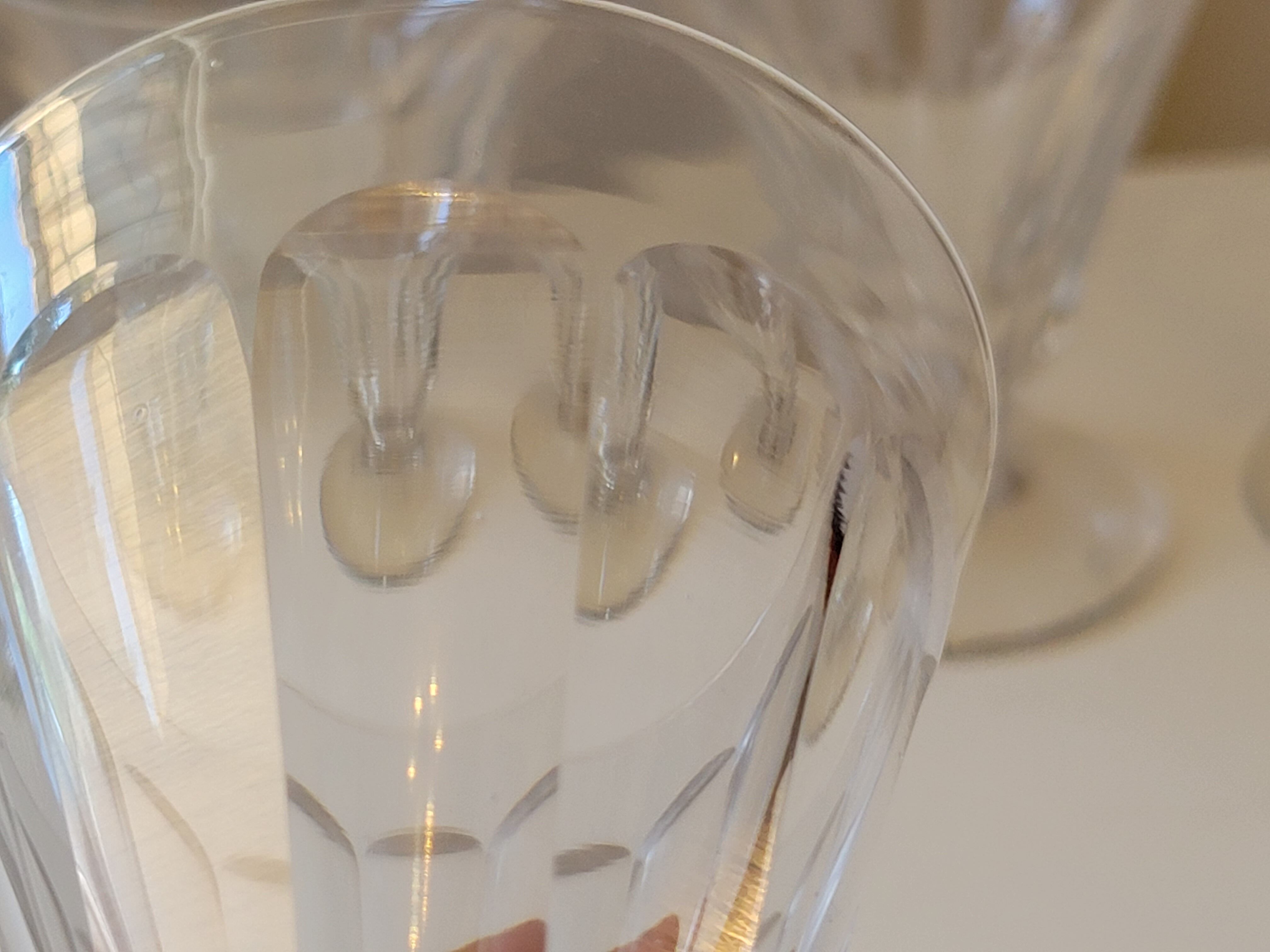 4 old conical liquor glasses cut with 10 flat ribs with faceted sides