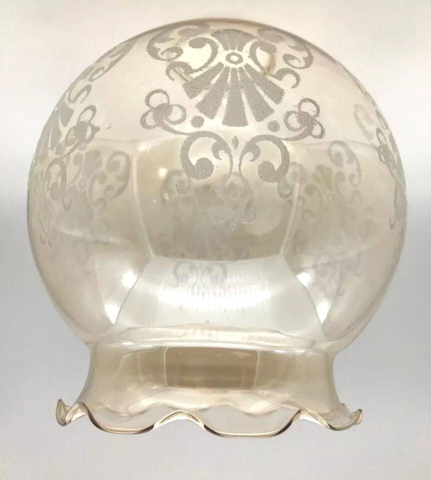 1970s Lampshade / Globe two mouths for suspension Decorated amber glass