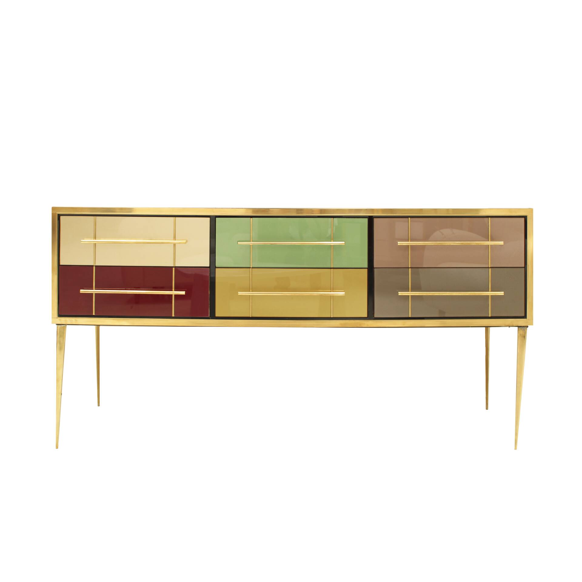 Mid-Century Modern Solid Wood and Colored Glass Italian Sideboard