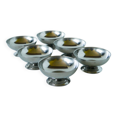 Lot de 6 coupes à glace en inox, pieds large, Design, 1970 - 4.5 X 9 cm