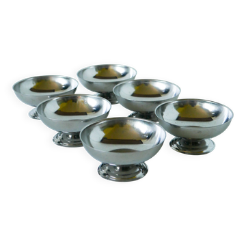 Lot de 6 coupes à glace en inox, pieds large, Design, 1970 - 4.5 X 9 cm